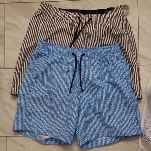 H&M Blue and Black Patterned Swim Trunks